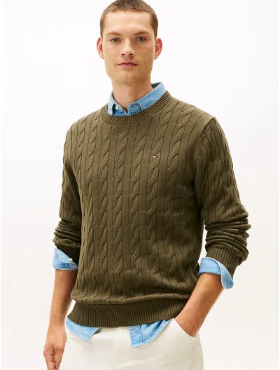 Tommy Hilfiger Cable Knit Crewneck Sweater In Green