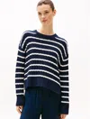 Tommy Hilfiger Cable Knit Crewneck Sweater In Ivory Petal / Dark Night Navy Stripe