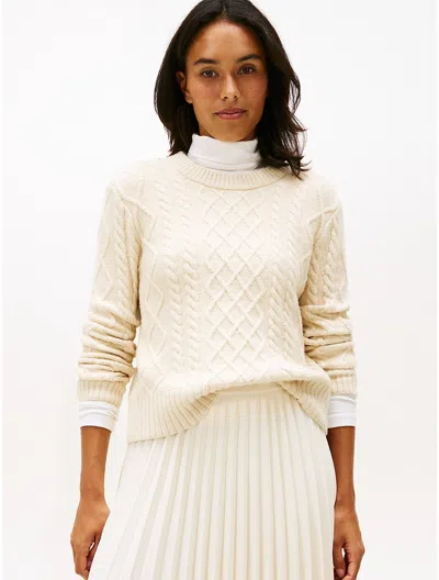 Tommy Hilfiger Cable Knit Crewneck Sweater In Neutral