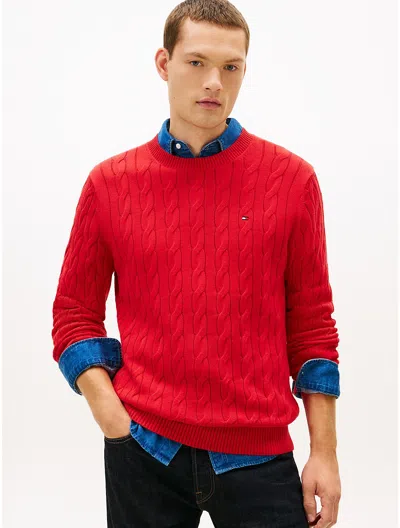 Tommy Hilfiger Cable Knit Crewneck Sweater In Red