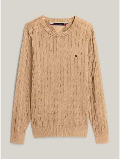 Tommy Hilfiger Cable Knit Crewneck Sweater In Safari Canvas
