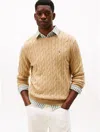 Tommy Hilfiger Cable Knit Crewneck Sweater In Brown