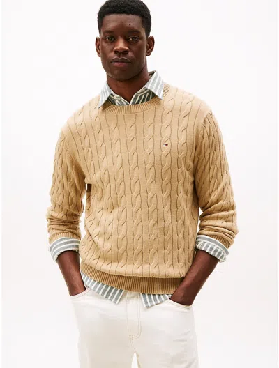 Tommy Hilfiger Cable Knit Crewneck Sweater In Brown