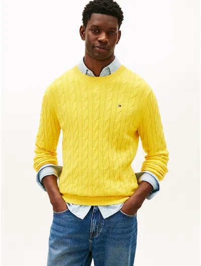 Tommy Hilfiger Cable Knit Crewneck Sweater In Yellow
