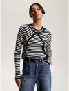 Tommy Hilfiger Cable Knit Cropped Sweater In Ancient White/navy