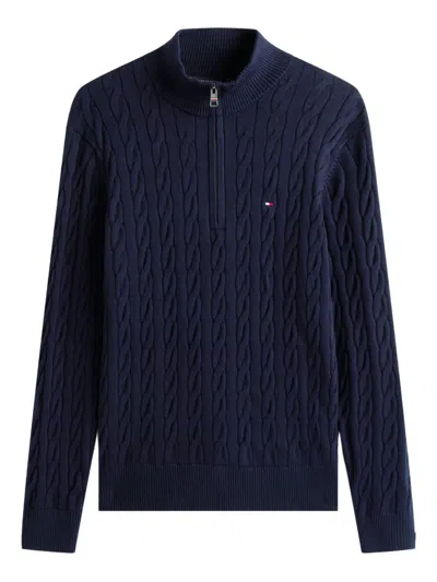 Tommy Hilfiger Cable-knit Half-zip Sweater In Blue