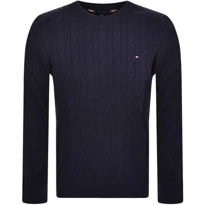 Tommy Hilfiger Cable Knit Crewneck Sweater In Blue