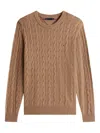 Tommy Hilfiger Cable-knit Logo-detail Pullover In Brown