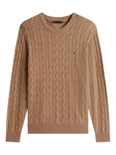 Tommy Hilfiger Cable-knit Logo-detail Pullover In Brown