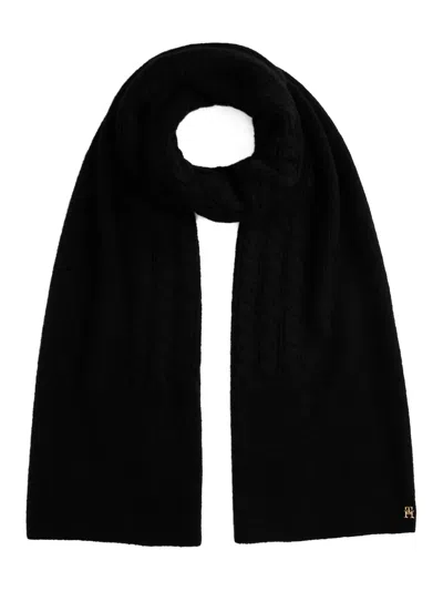 Tommy Hilfiger Cable-knit Logo Scarf In Black
