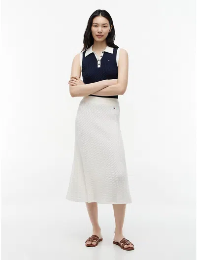 Tommy Hilfiger Cable Knit Midi Skirt In Ivory Silk