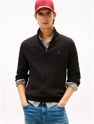 Tommy Hilfiger Cable Knit Mockneck Sweater In Black