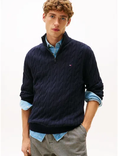 Tommy Hilfiger Cable Knit Mockneck Sweater In Black