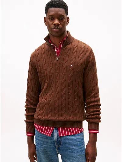 Tommy Hilfiger Cable Knit Mockneck Sweater In Brown
