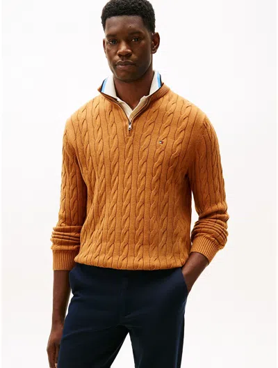 Tommy Hilfiger Cable Knit Mockneck Sweater In Gold