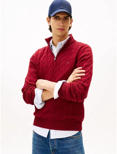 Tommy Hilfiger Cable Knit Mockneck Sweater In Red