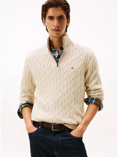 Tommy Hilfiger Cable Knit Mockneck Sweater In White