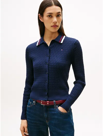 Tommy Hilfiger Cable Knit Polo Cardigan In Blue