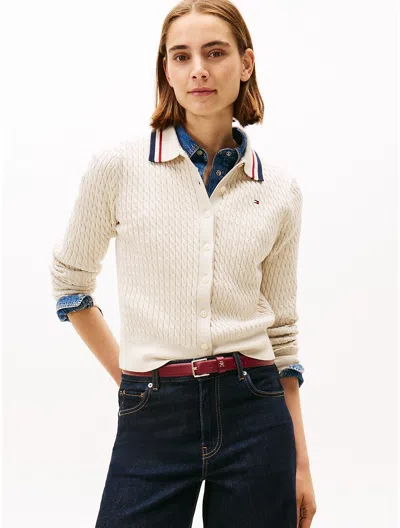Tommy Hilfiger Cable Knit Polo Cardigan In Multi