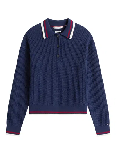 Tommy Hilfiger Cable-knit Polo Shirt In Blue