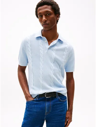 Tommy Hilfiger Cable Knit Polo Sweater In Breezy Blue