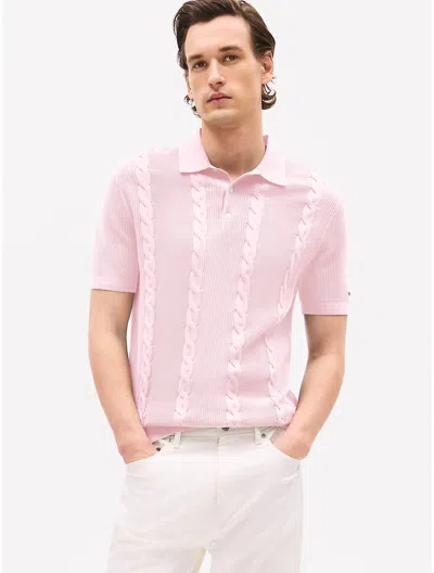 Tommy Hilfiger Cable Knit Polo Sweater In Whimsy Pink