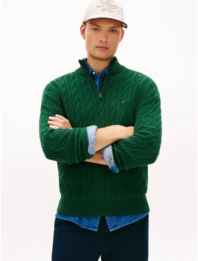Tommy Hilfiger Cable Knit Quarter In Green