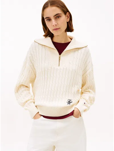 Tommy Hilfiger Cable Knit Quarter In White
