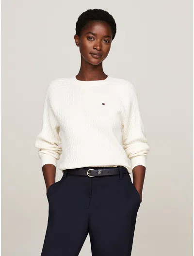 Tommy Hilfiger Cable Knit Relaxed Fit Sweater In Ivory Petal