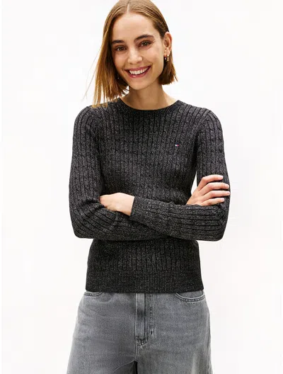 Tommy Hilfiger Cable Knit Shimmer Sweater In Black
