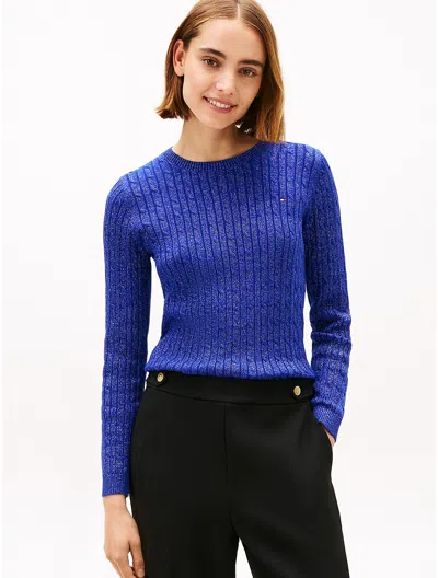 Tommy Hilfiger Cable Knit Shimmer Sweater In Blue