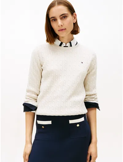 Tommy Hilfiger Cable Knit Shimmer Sweater In White