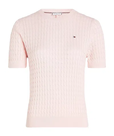 Tommy Hilfiger Cable Knit Short Sleeve Jumper In Pink