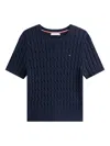 Tommy Hilfiger Cable-knit Short-sleeve T-shirt In Blue
