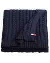 Tommy Hilfiger Solid Cotton Cable Knit Throw Blanket, 70" X 50" In Blue