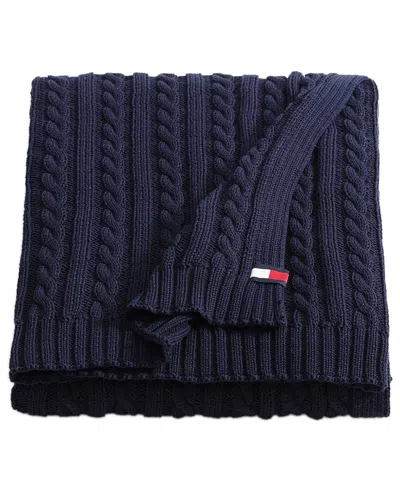 Tommy Hilfiger Cable Knit Solid Throw In Blue