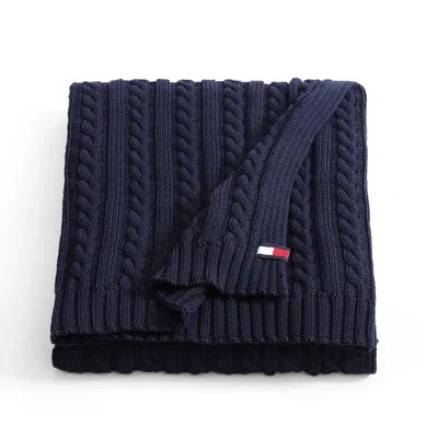 Tommy Hilfiger Cable Knit Solid Throw Blanket In Blue