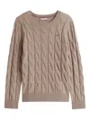 Tommy Hilfiger Cable Knit Wool Sweater With Ribbed Trim In Brown