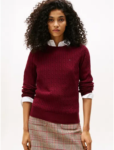 Tommy Hilfiger Cable Knit Sweater In Burgundy
