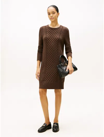Tommy Hilfiger Cable Knit Sweater Dress In Brown