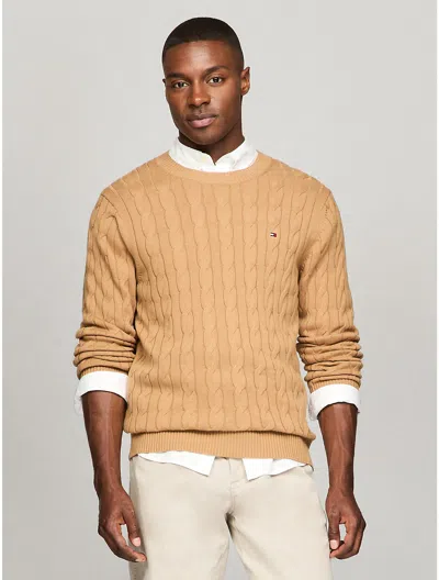 Tommy Hilfiger Cable Knit Crewneck Sweater In Safari Canvas