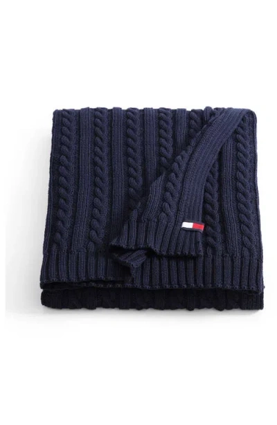 Tommy Hilfiger Cable Knit Throw In Blue