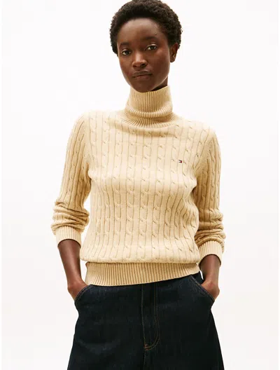 Tommy Hilfiger Cable Knit Turtleneck Sweater In Brown