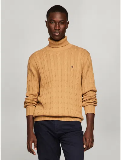 Tommy Hilfiger Cable Knit Turtleneck Sweater In Pinecone Tan