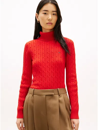 Tommy Hilfiger Cable Knit Turtleneck Sweater In Red