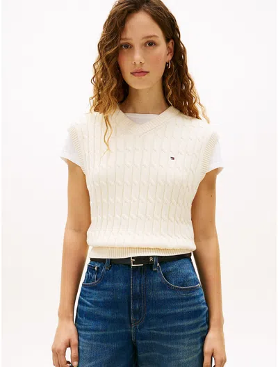 Tommy Hilfiger Cable Knit V In White