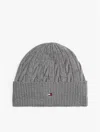 Tommy Hilfiger Cable Knit Beanie Hat Grey In Gray