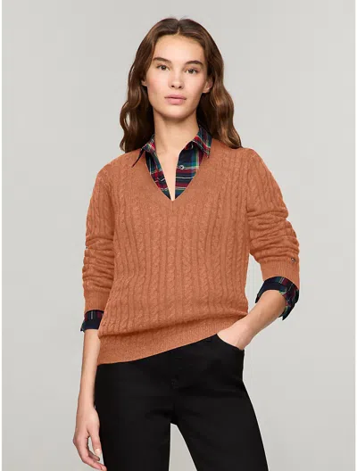 Tommy Hilfiger Cable Knit Wool In Natural Cognac