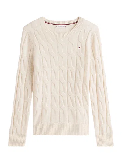 Tommy Hilfiger Textured Cable Knit Wool Pullover In Neutral
