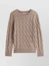 Tommy Hilfiger Cable Knit Wool Sweater With Ribbed Trim In Brown